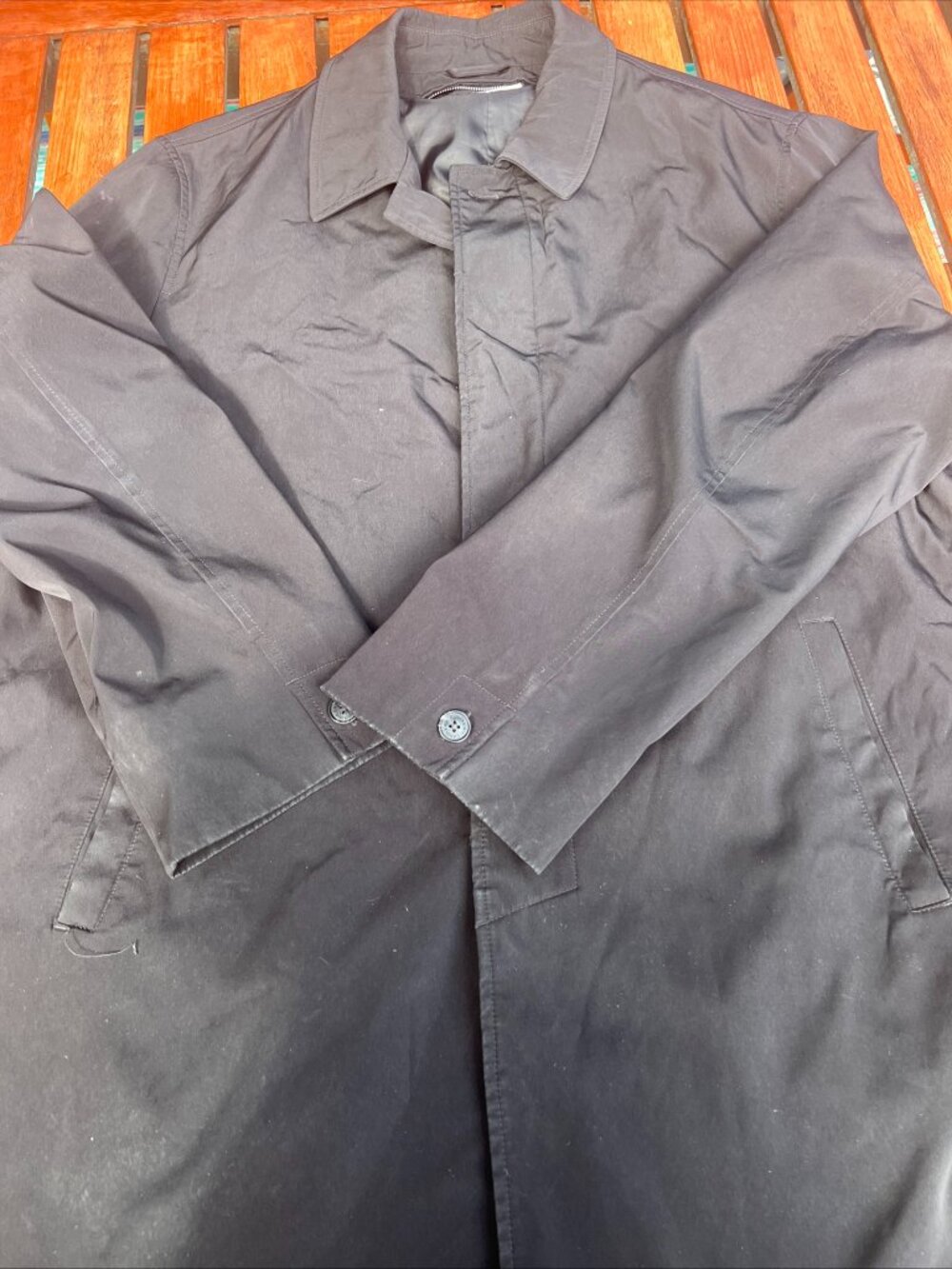 vtg calvin klein trench coat Black 50R Double Back Vent Retro Minimalist Unisex